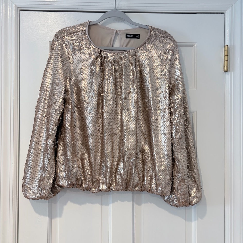 Simply Vera Vera Wang Gold Sequin Blouse Balloon Sleeve Party Top Size Medium - Picture 4 of 12